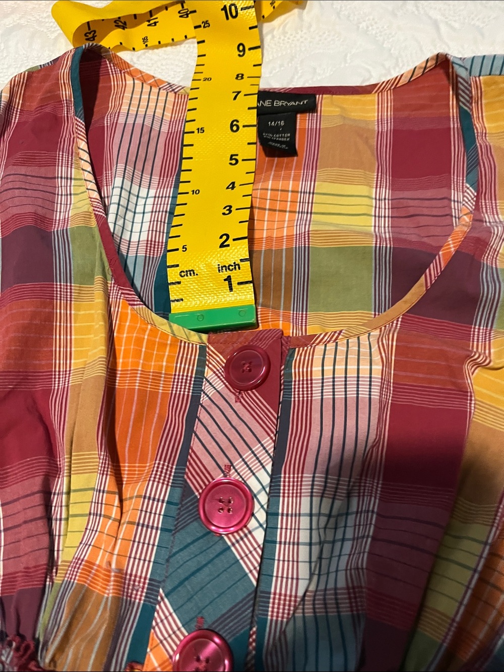 Lane Bryant Plaid Peplum Tunic - Burgundy, Teal, Mustard - Picture 4 of 14